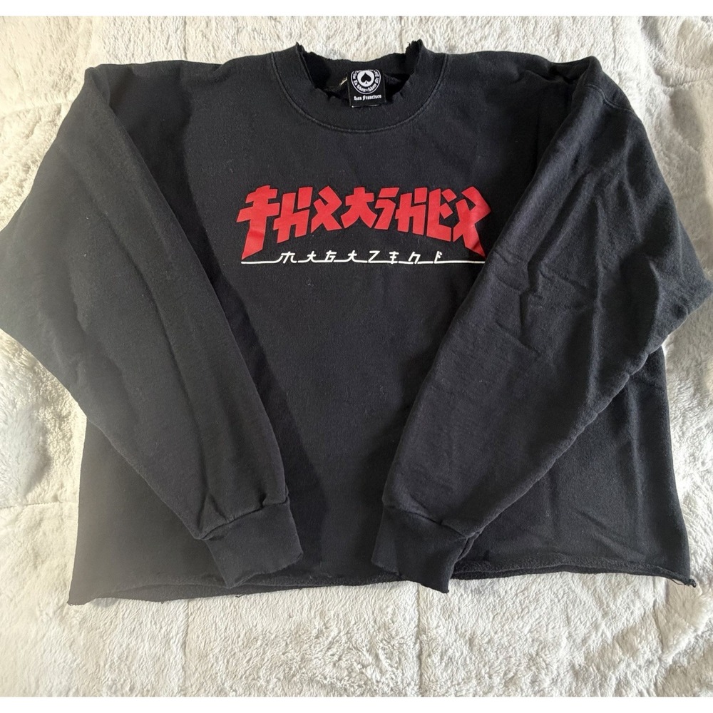 Thrasher Magazine Japanese Logo Sweatshirt Mens Black Red Graphic Crewneck Large